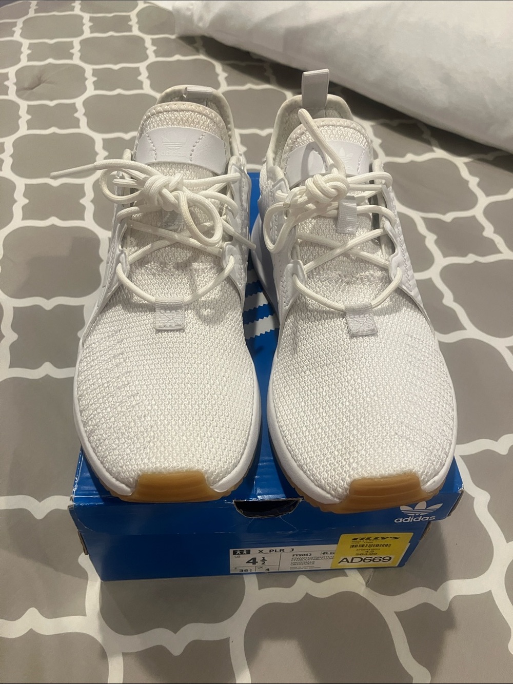 ADIDAS X PLR Kids 4.5 White Cream  Gold Leopard Knit Sneaker Womens 6.5